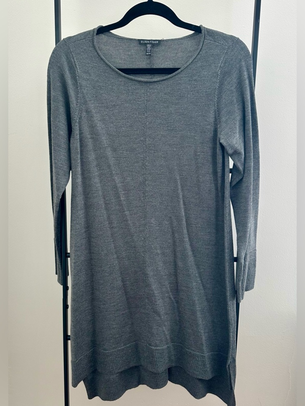 Eileen Fisher Charcoal Gray Long Sleeve Knit Tunic Dress